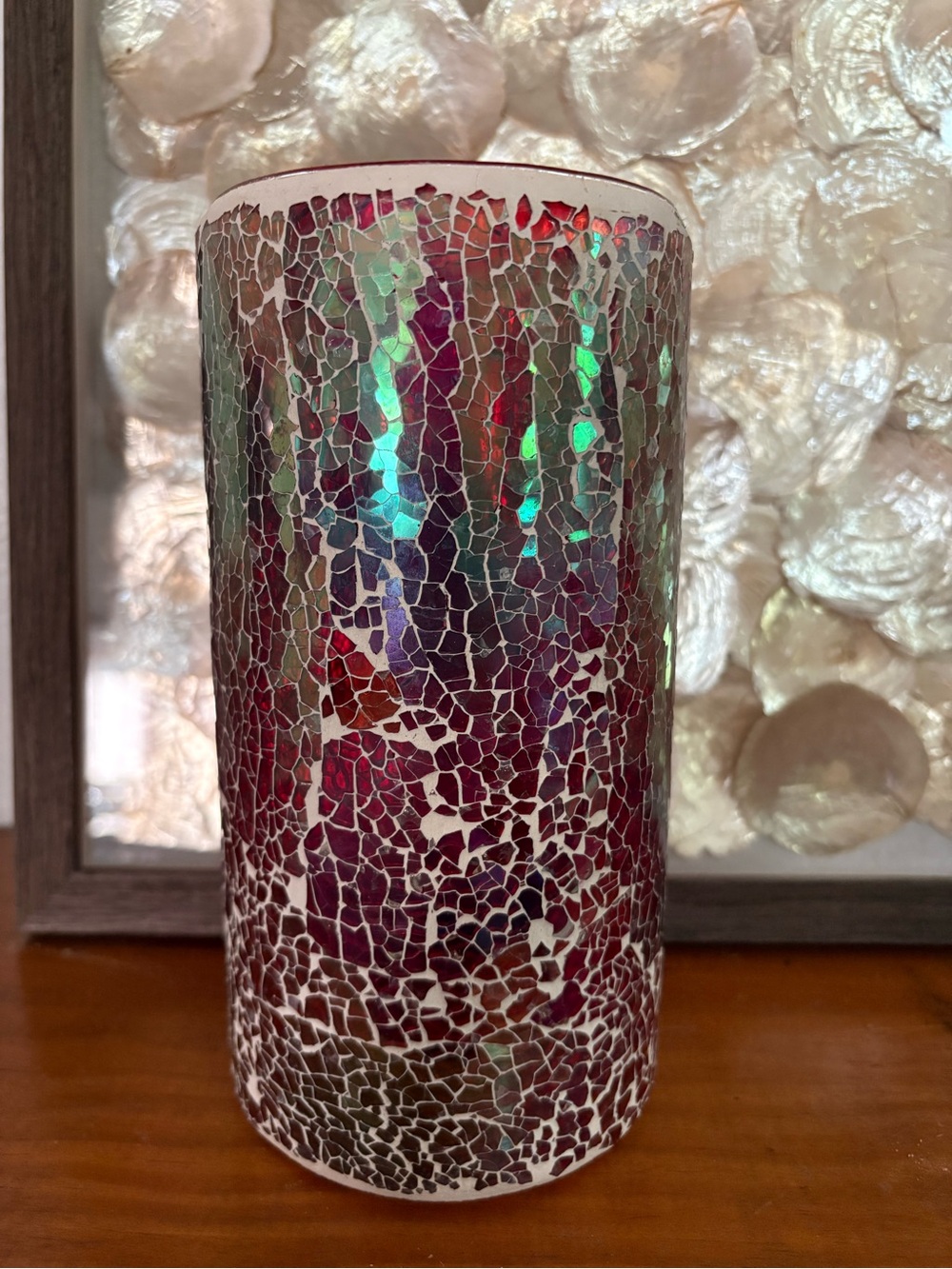 Teleflora Red Crackle Mosaic Vase/Candle Holder, Beautiful!